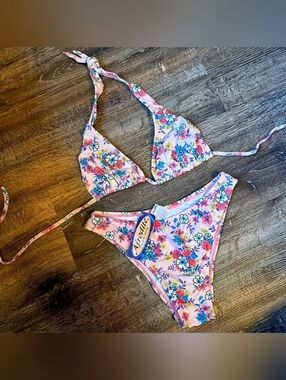 Afrodite Multi Floral Tie Triangle Bikini Set